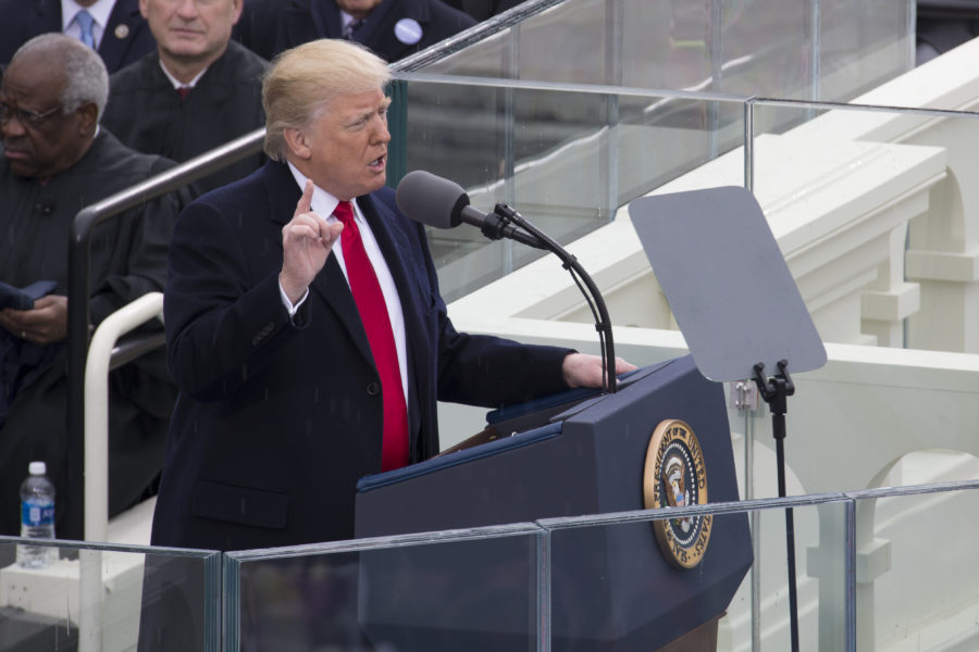 President Donald J. Trump delivers his presidential inaugural address during the 58th Presidential Inauguration at the U.S. Capitol Building, Washington, D.C., Jan. 20, 2017. More than 5,000 military members from across all branches of the armed forces of the United States, including Reserve and National Guard components, provided ceremonial support and Defense Support of Civil Authorities during the inaugural period. (DoD photo by U.S. Marine Corps Lance Cpl. Cristian L. Ricardo)
