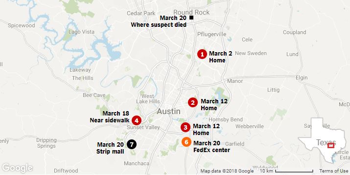 Series of package bombings in Austin cause deaths, injuries
