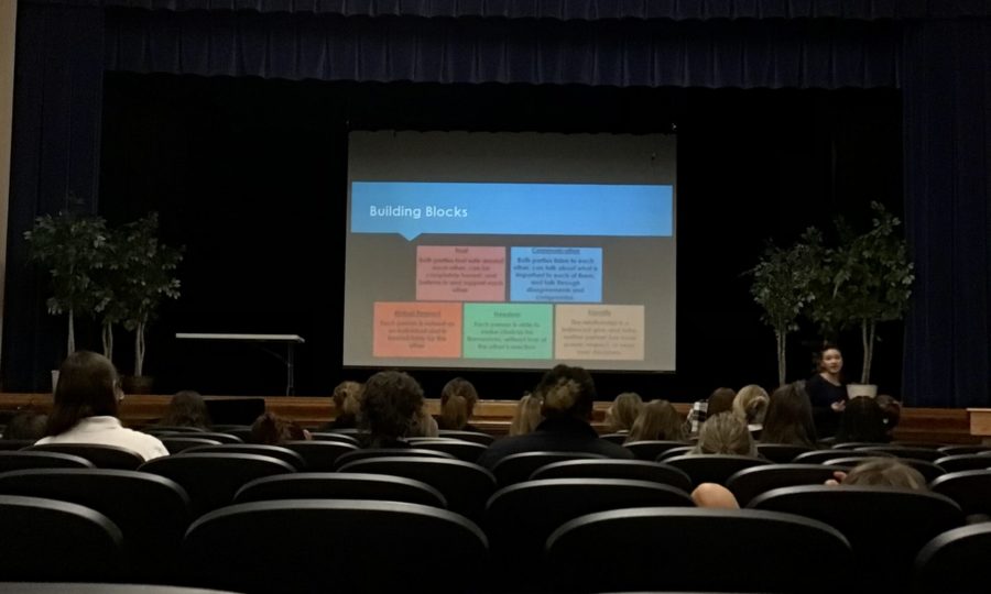 Speaker informs students about healthy relationships
